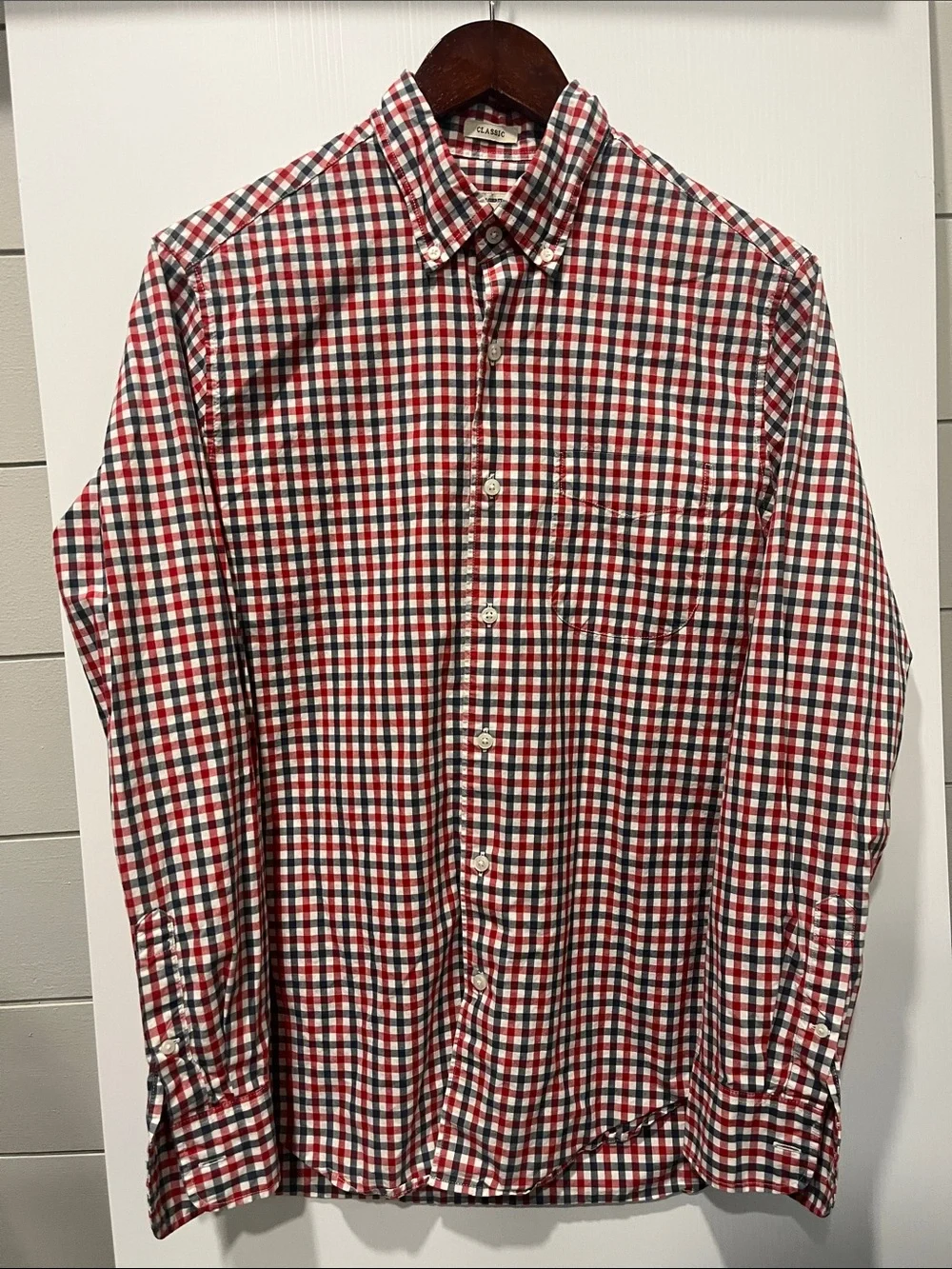 J. Crew Red, Navy & White Gingham Button-Down Shirt